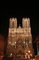 Front of the Reims Cathedral by night